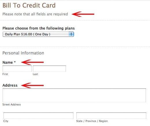 Bill To Credit Card: Required Fields