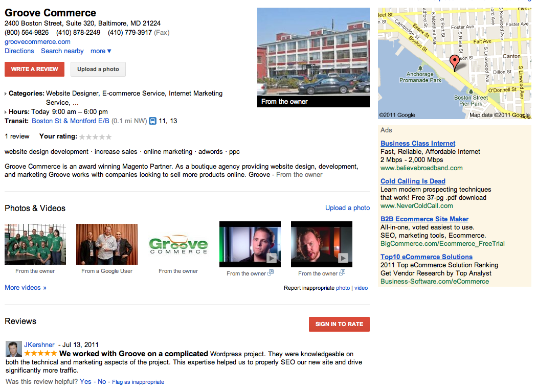 Local Search Listing: Example From Groove Commerce