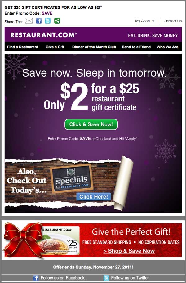 Holiday Email: Restaurant.com Example