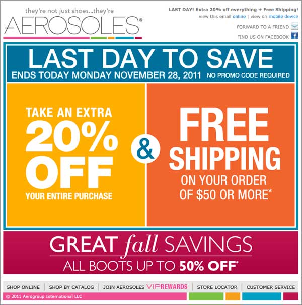 Holiday Email: Aerosoles Example