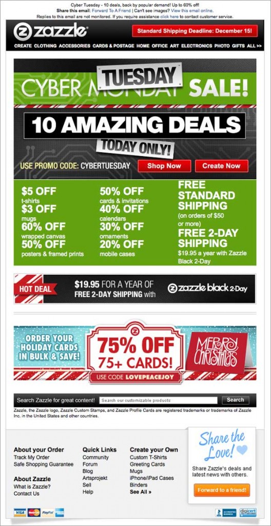 Holiday Email: Zazzle Example