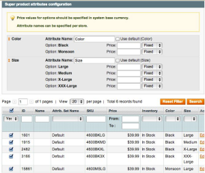 Magento Super Product Attributes Configuration