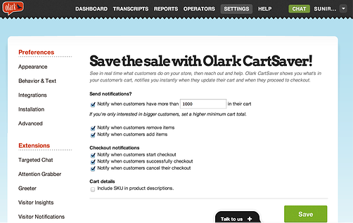 Olark: CartSaver