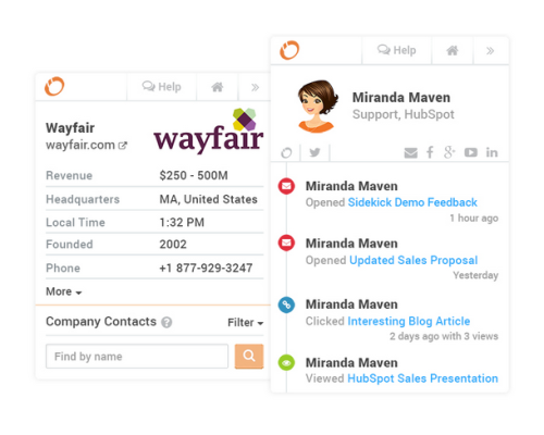 Sidekick by HubSpot feature Profiles in Inbox