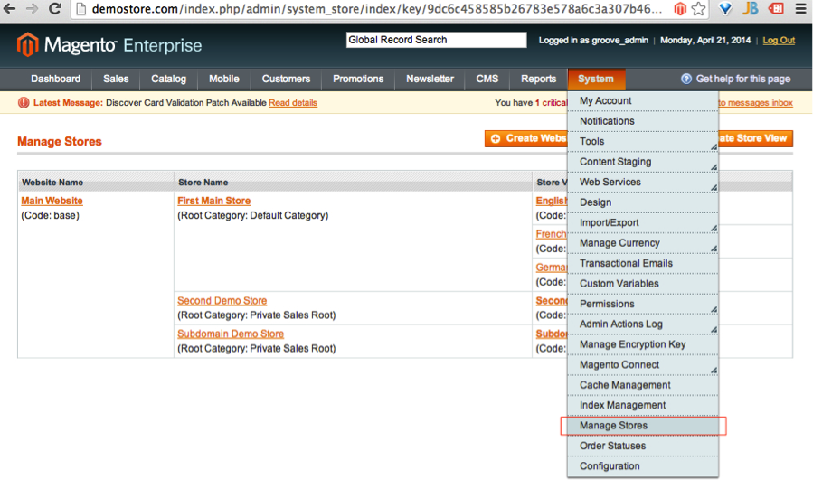 Creating New Store in Magento Admin 1