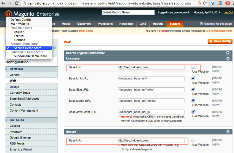 modifying URLs in Magento
