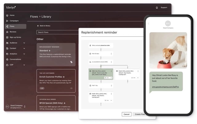 Klaviyo vs Mailchimp - Klaviyo Flows Library Flow Builder  