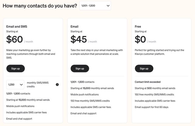 Klaviyo vs Mailchimp - Klaviyos Pricing plans Options  