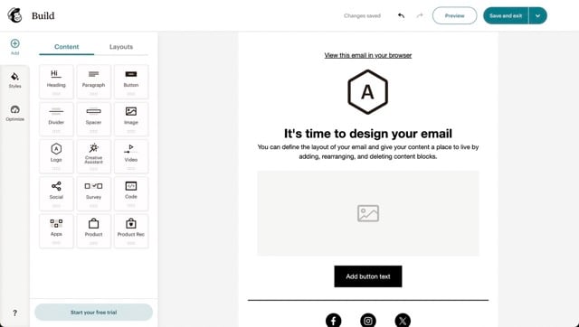 Mailchimp vs Klaviyo - Email Design Composition Features Content Blocks   