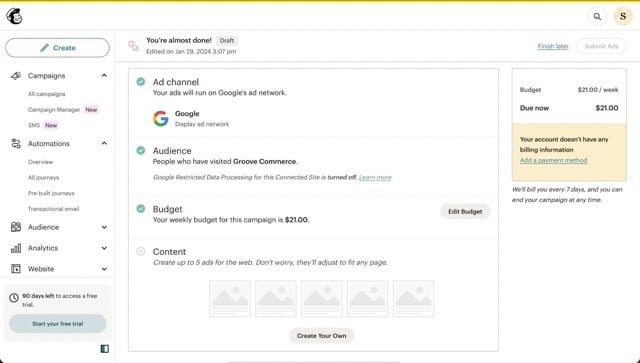 Mailchimp vs Klaviyo - Mailchimps Advertising Ads Management Google Meta   