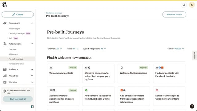 Mailchimp vs Klaviyo - Mailchimps Pre-Built Journey Template Automation Flows   