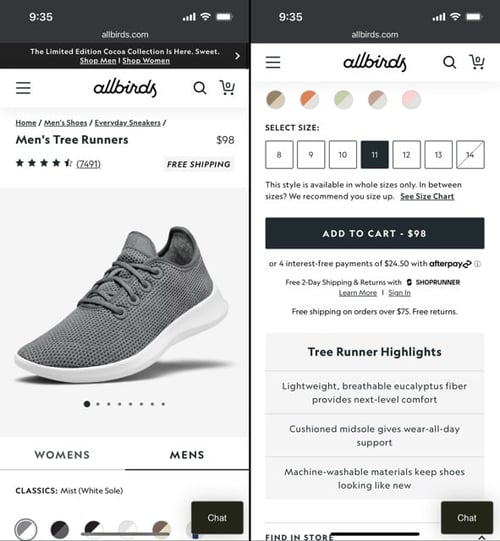 eCommerce Mobile Site - Allbirds 