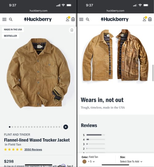 eCommerce Mobile Site - Huckberry 
