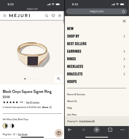 eCommerce Mobile Site - Mejuri 