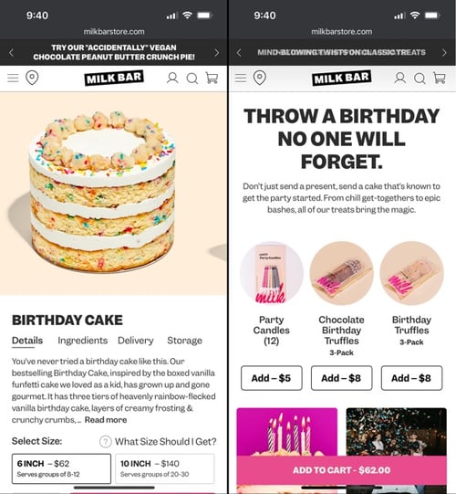 eCommerce Mobile Site - Milk Bar 