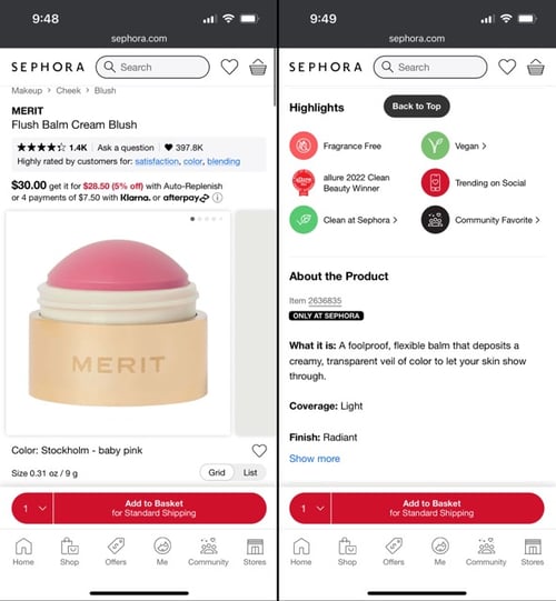 eCommerce Mobile Site - Sephora 