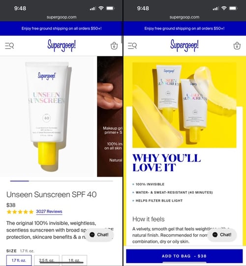 eCommerce Mobile Site - Supergoop 