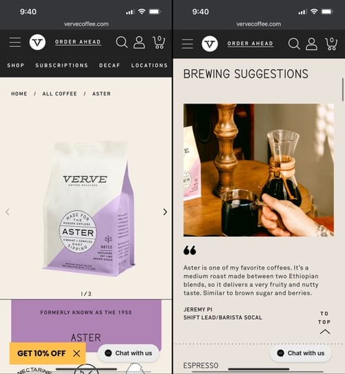 eCommerce Mobile Site - Verve Coffee 
