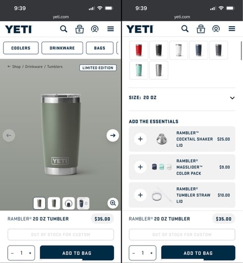 eCommerce Mobile Site - Yeti 