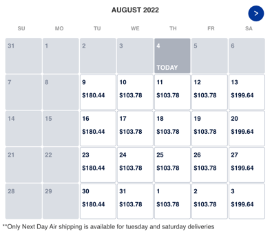 Custom Delivery Date Selection Calendar