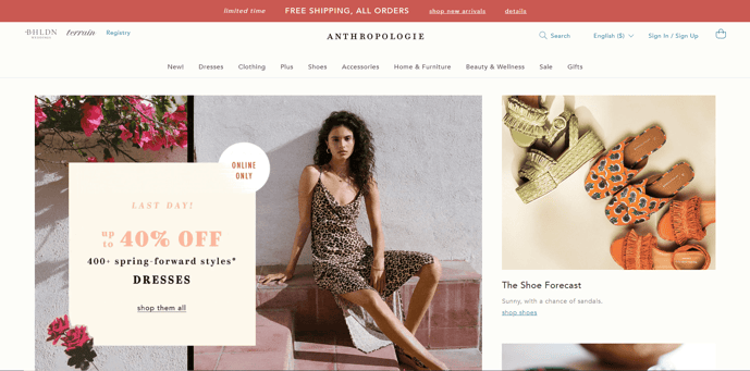 Above The Fold Web Design: Anthropologie