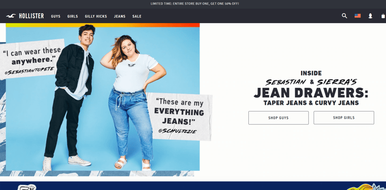 Above The Fold Web Design: Hollister's Full-Width Banner