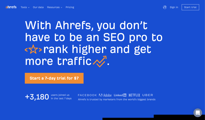 eCommerce Site Design: Ahrefs Home Page