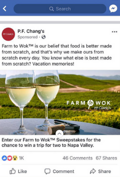 eCommerce Advertising: Facebook Photo Ad Example From P.F. Chang's