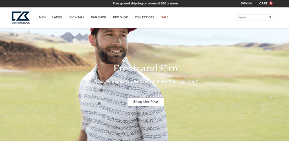 eCommerce Design Principles: Cutter & Buck's Simple Navigation