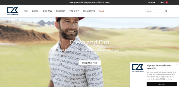 eCommerce Homepage Best Practices: Cutter & Buck
