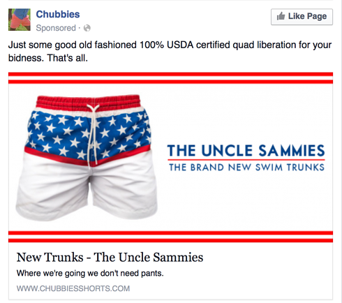 eCommerce Landing Page Design Best Practices - Chubbies Facebook Ad