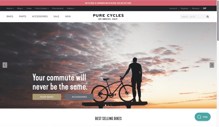 eCommerce Site Designs: Pure Cycle's Home Page
