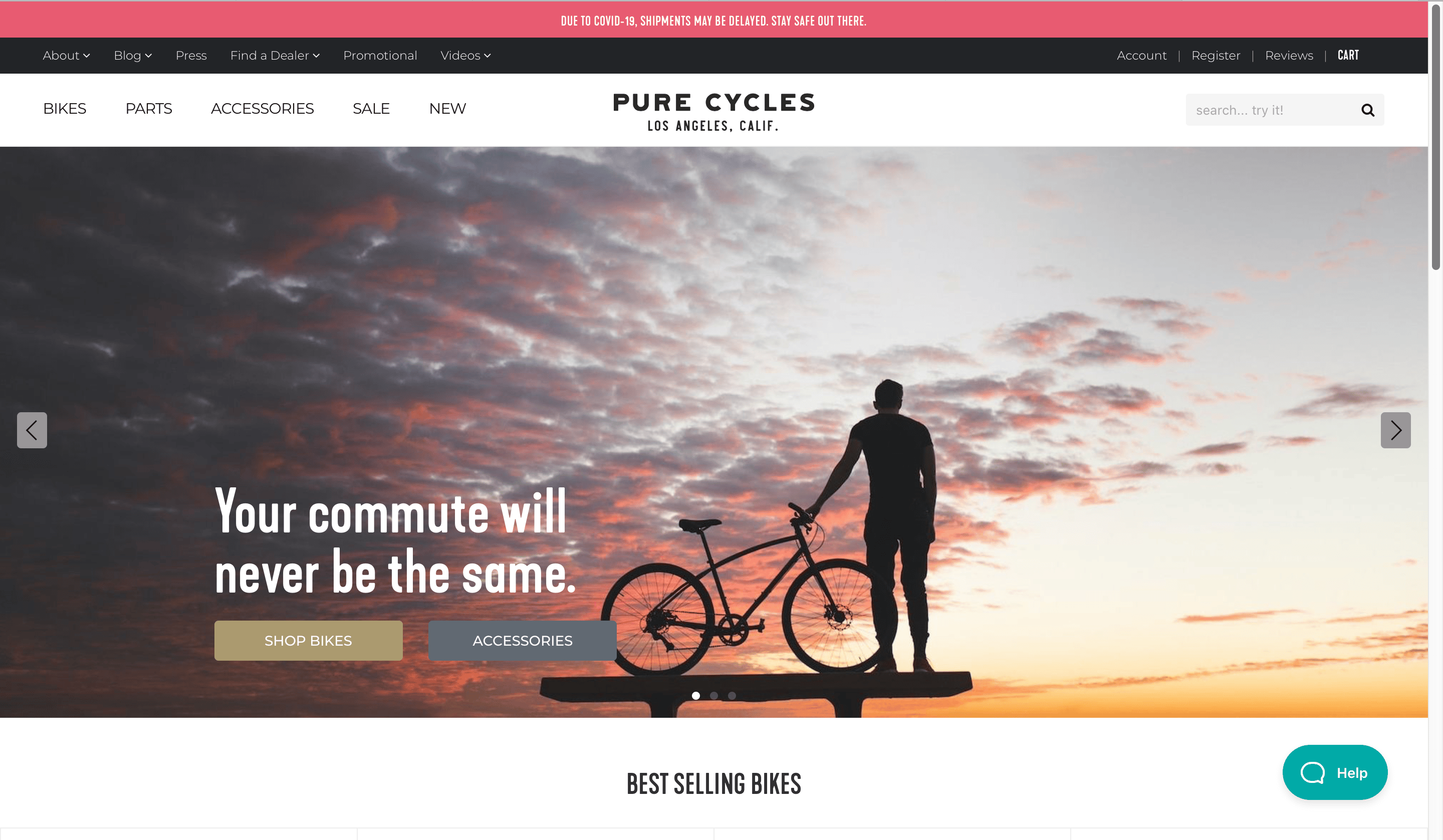 eCommerce Site Designs: Pure Cycle's Home Page