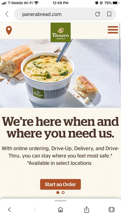 Mobile eCommerce Examples: Panera Bread Home Page