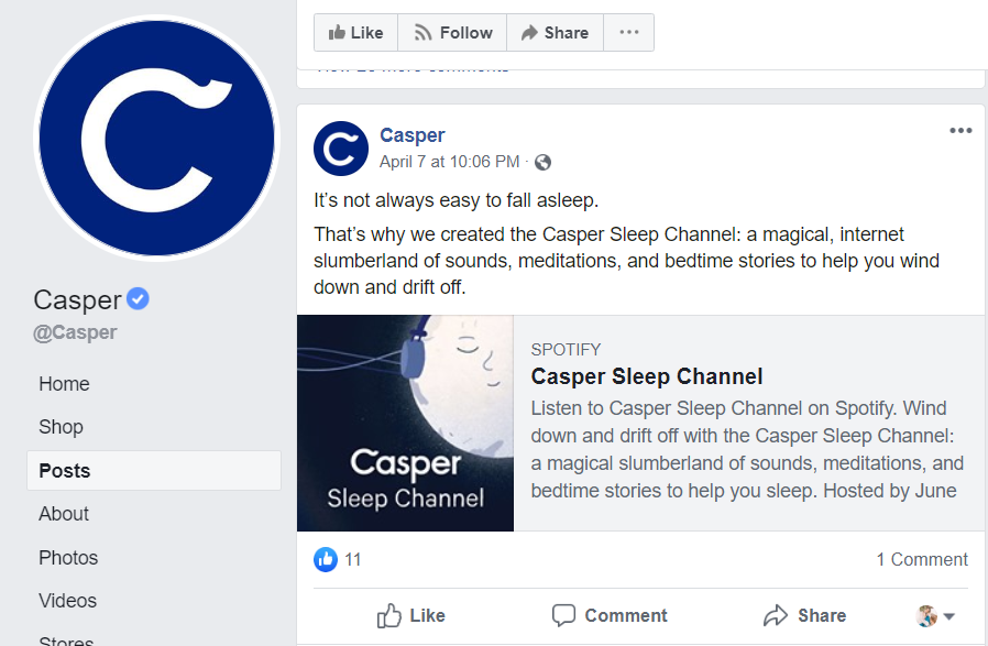 Social Media Branding Examples: Casper Facebook Strategy